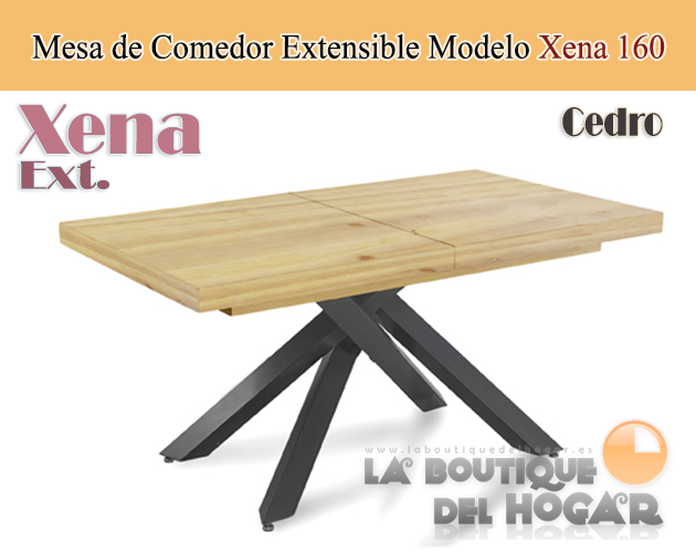 Mesa de comedor extensible negra con patas metálicas y tablero de Cedro Modelo Xena