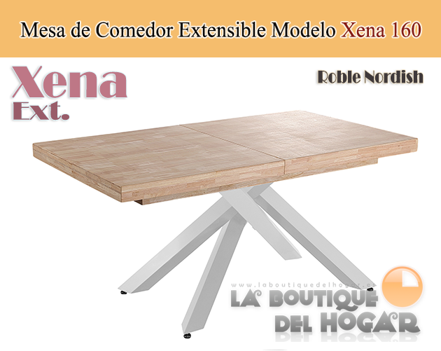 Mesa de comedor extensible negra con patas metálicas y tablero de Roble Nordish Modelo Xena