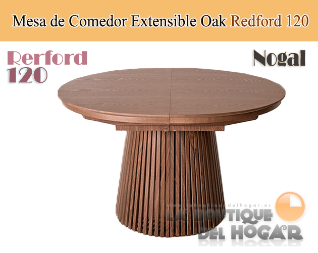 Mesa de comedor Redonda extensible con patas en forma de cono y tablero Oak Modelo Redford 120