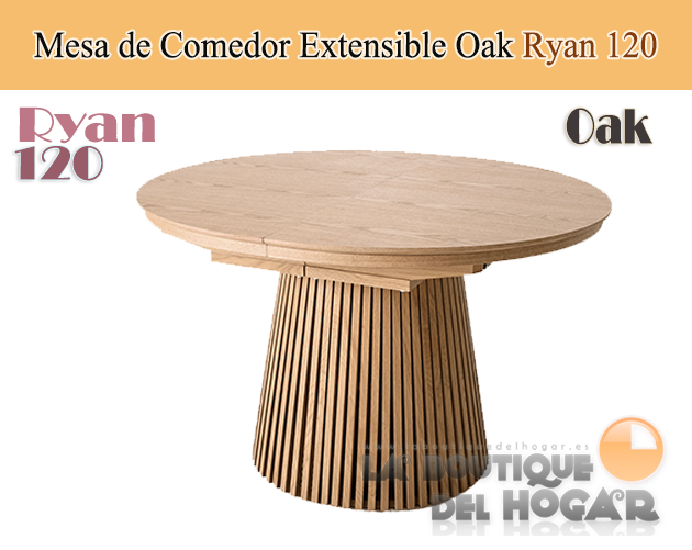 Mesa de comedor Redonda extensible con patas en forma de cono y tablero Oak Modelo Ryan 120