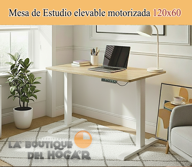 Mesa de comedor fija blanca con patas metálicas y tablero de Roble