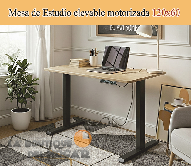 Mesa de comedor fija negra con patas metálicas y tablero de Roble