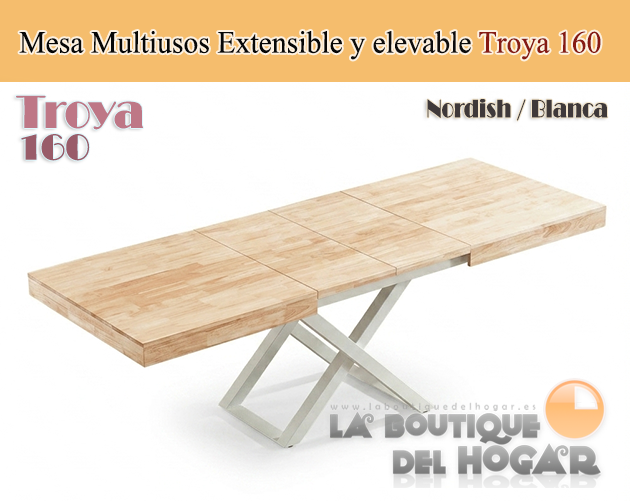 Mesa de comedor extensible negra con patas metálicas y tablero de Roble Nordish Modelo Troya