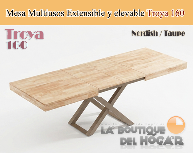 Mesa de comedor extensible negra con patas metálicas y tablero de Roble Nordish Modelo Troya