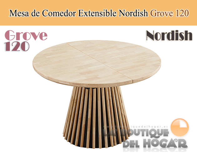 Mesa de comedor Redonda extensible con patas en forma de cono y tablero Nordish Modelo Kenia 120