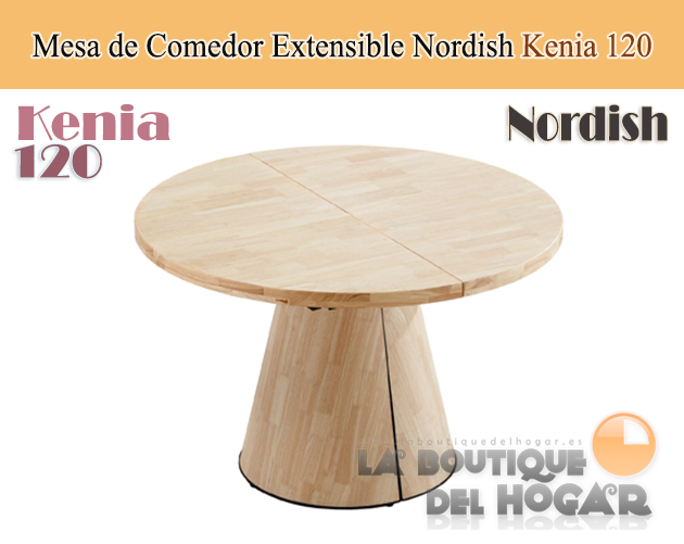 Mesa de comedor Redonda extensible con patas en forma de cono y tablero Nordish Modelo Kenia 120