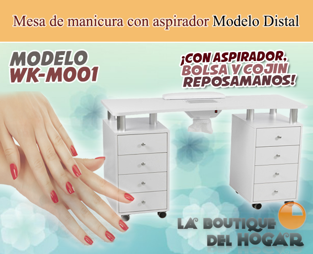 Mesa de manicura con aspirador, bolsa y cojín reposamanos Distal Modelo WK-M001
