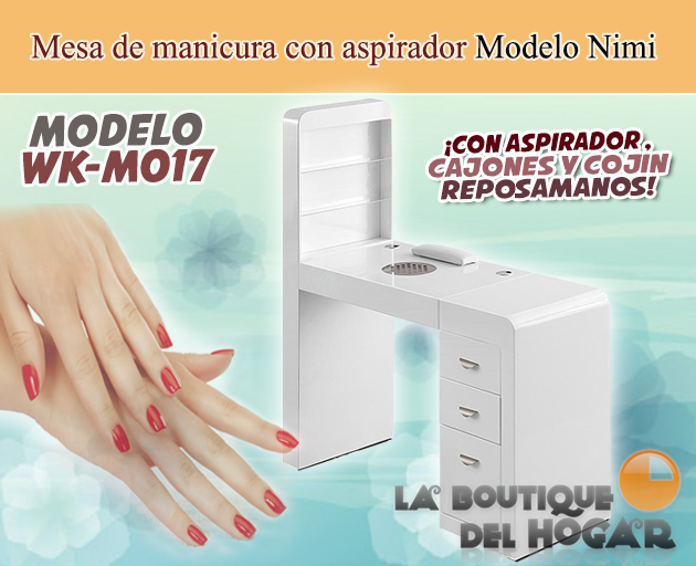 Mesa de manicura con cajones, aspirador y cojín reposamanos Nimi Modelo WKM017