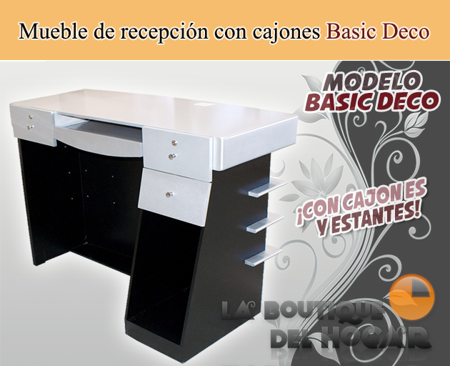 Mueble de recepción con cajón, estantes y bandeja extraíble Modelo Basic Deco