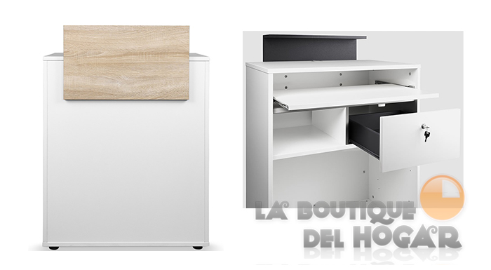 Mueble de recepción con cajón, estantes y base de acero Modelo Thierry