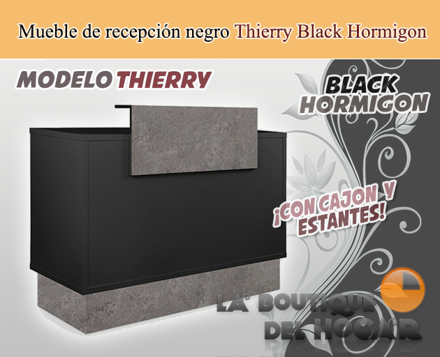 Mueble de recepción con frontal y base efecto madera roble Modelo Thierry Black negro