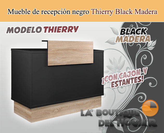 Mueble de recepción con frontal y base efecto madera roble Modelo Thierry Black madera