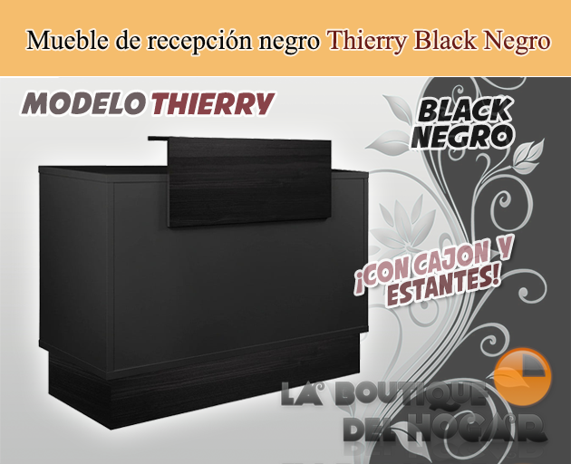 Mueble de recepción con frontal y base efecto madera roble Modelo Thierry Black negro