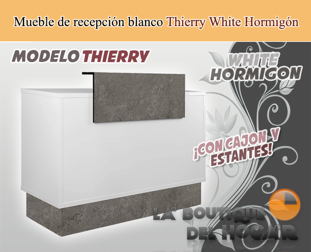 Mueble de recepción con frontal y base efecto hormigon Modelo Thierry White Hormigón