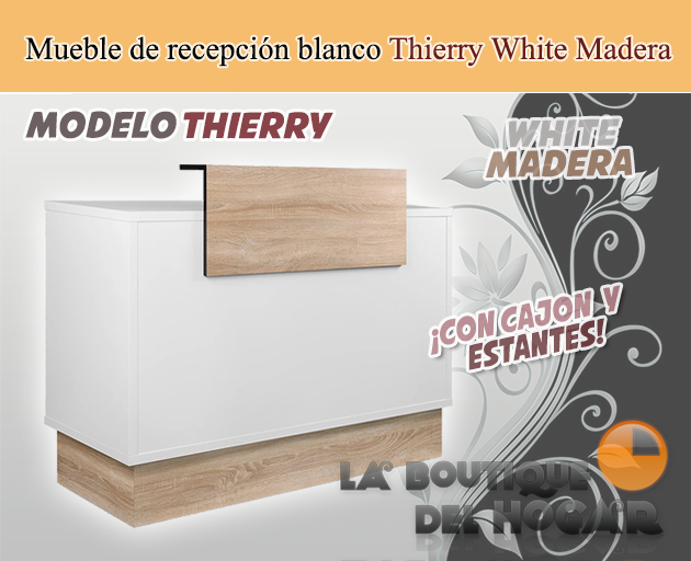 Mueble de recepción con frontal y base efecto madera roble Modelo Thierry White madera