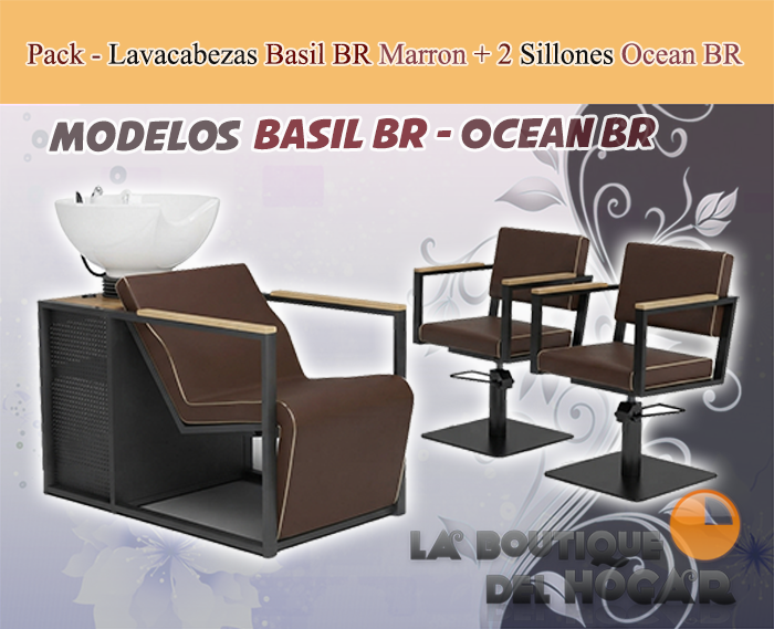 Pack - 1 Lavacabezas Con Pica a elegir Basil BR Marrón + 2 Sillones De Corte Ocean BR Marrón