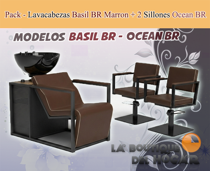 Pack - 1 Lavacabezas Con Pica a elegir Basil BR Marrón + 2 Sillones De Corte Ocean BR Marrón