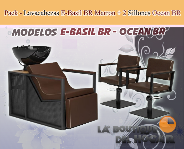 Pack - 1 Lavacabezas Con Pica a elegir Basil BR Marrón + 2 Sillones De Corte Ocean BR marrón