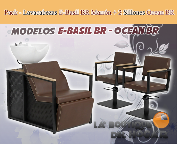 Pack - 1 Lavacabezas Con Pica a elegir Basil BR Marrón + 2 Sillones De Corte Ocean BR marrón
