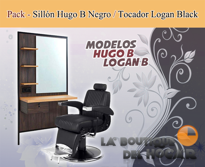 Pack - Sillón Barbería Hugo B negro / Tocador Logan B Black