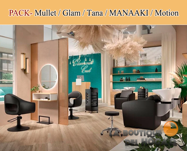 Pack - Lavacabezas Mullet / Sillón Glam / Tocador TANA / Recepción MANAAKI / Taburete Motion