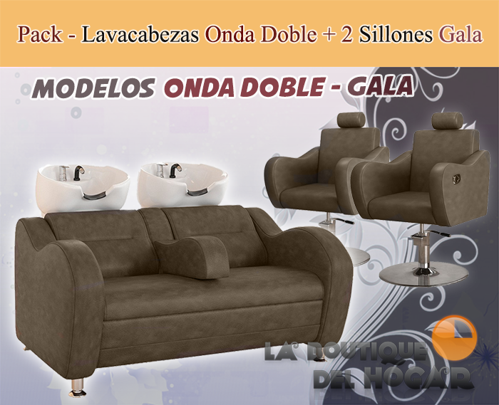 Pack - 1 Lavacabezas Con Pica Blanca Onda Doble Negro + 2 Sillones De Corte Gala Negros