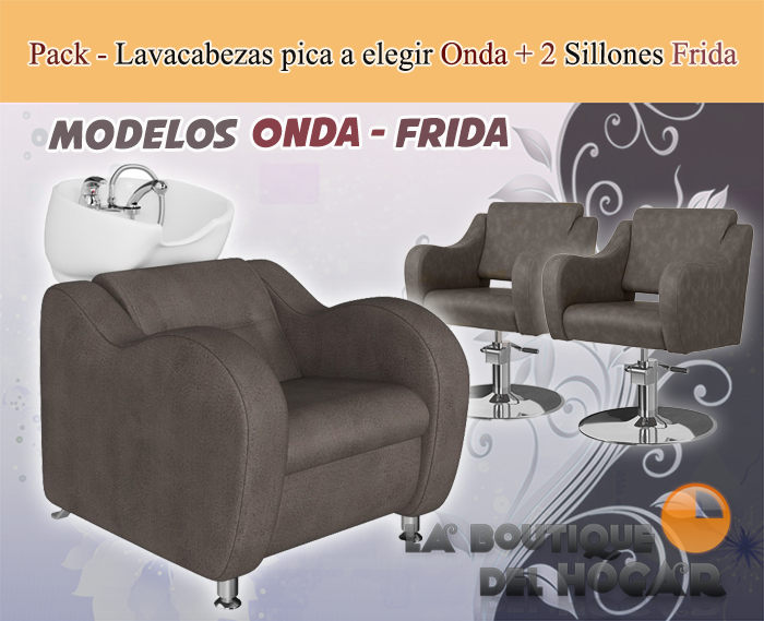 Pack - 1 Lavacabezas Con Pica Blanca Onda + 2 Sillones De Corte Frida Marrón Grisáceo