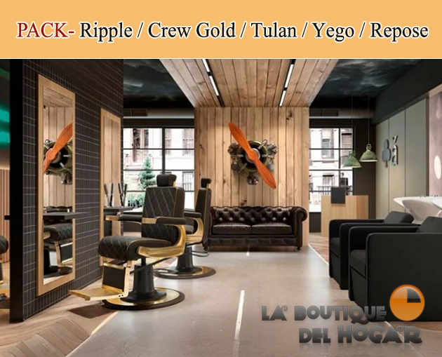 Pack - Lavacabezas Ripple / Sillón Crew Gold / Tocador Tulan / Recepción YEGO / Sofá Repose