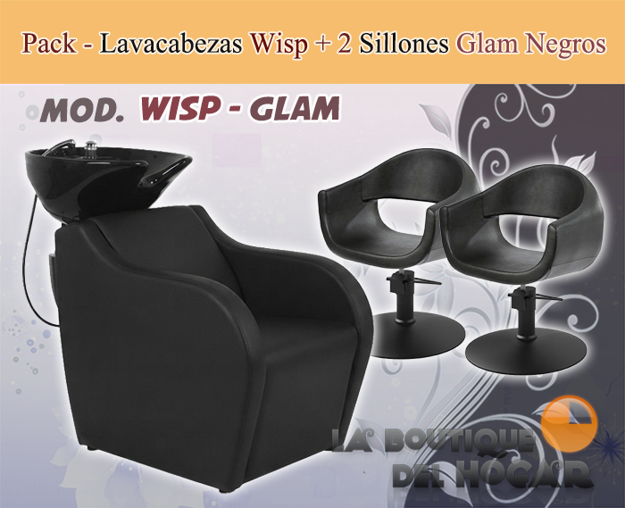 Pack - 1 Lavacabezas con Pica Negra Wisp + 2 Sillones de Corte Whim R Negros