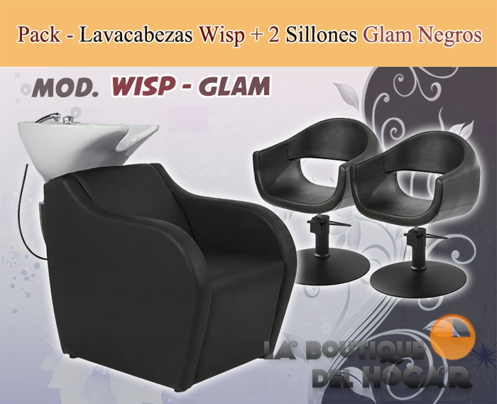 Pack - 1 Lavacabezas con Pica Negra Wisp + 2 Sillones de Corte Whim R Negros