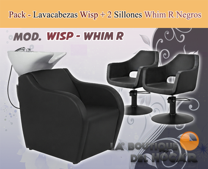Pack - 1 Lavacabezas con Pica Blanca Wisp + 2 Sillones de Corte Whim R Negros