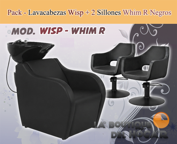 Pack - 1 Lavacabezas con Pica Blanca Wisp + 2 Sillones de Corte Whim R Negros