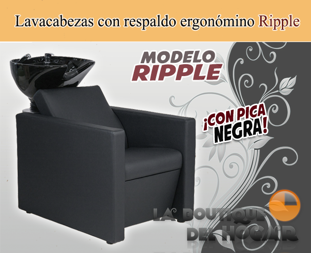 Lavacabezas con pica blanca y respaldo ergonómico Modelo Ripple Negro