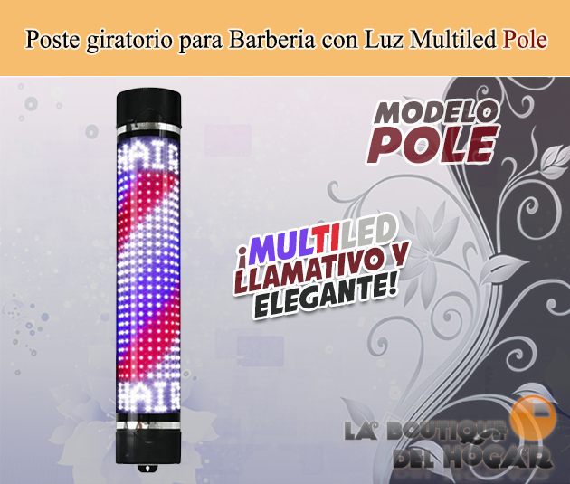 Poste giratorio para Barbería y Peluquería con Luz Multiled Modelo Pole Negro 85x20cm