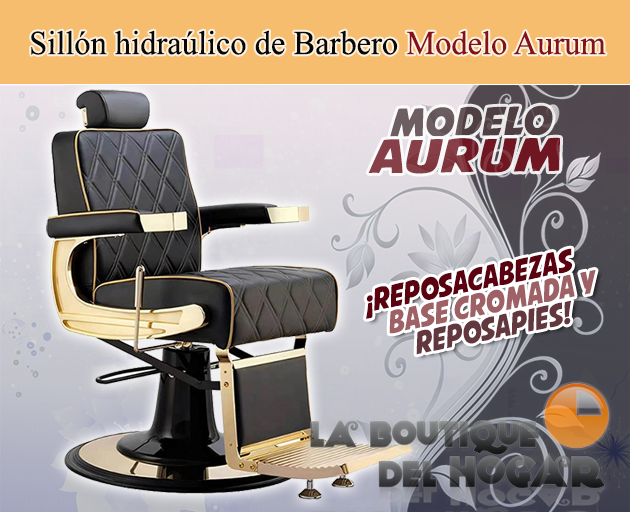 Sillón Barbero hidráulico reclinable y giratorio con reposabrazos Modelo Aurum