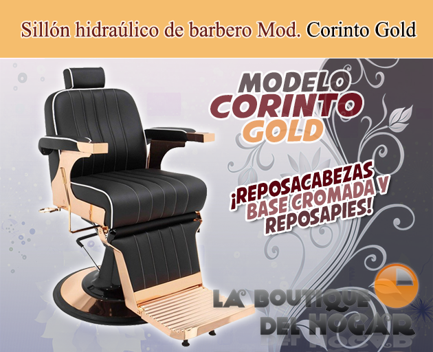 Sillón Barbero hidráulico reclinable y giratorio con reposabrazos Modelo Corinto Gold