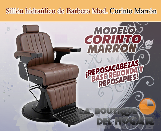 Sillón Barbero hidráulico reclinable y giratorio con reposabrazos Modelo Corinto Marrón