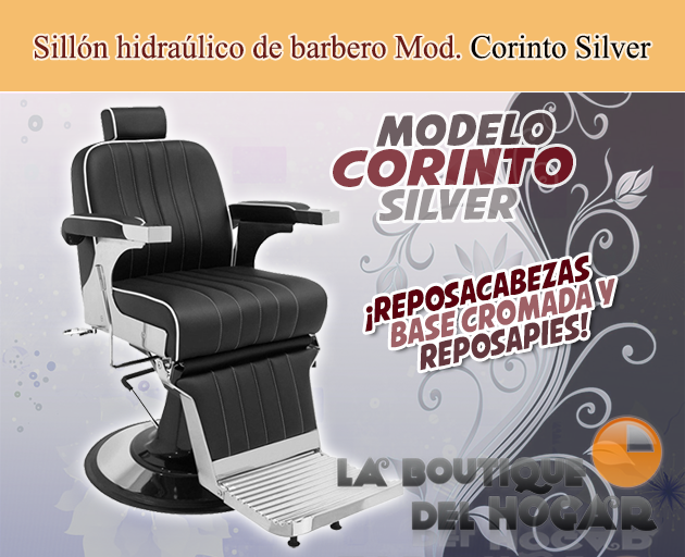 Sillón Barbero hidráulico reclinable y giratorio con reposabrazos Modelo Corinto Silver