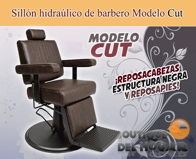 Sillón Barbero hidráulico reclinable y giratorio con reposabrazos Modelo Cut