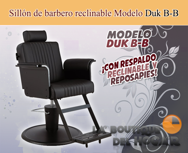 Sillón Barbero hidráulico reclinable con reposapiés fijo Modelo Duk