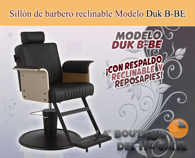 Sillón Barbero hidráulico reclinable con reposapiés fijo Modelo Duk