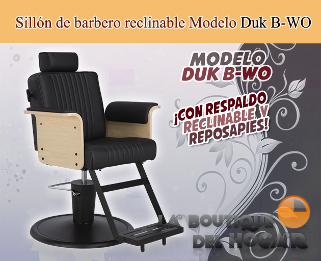 Sillón Barbero hidráulico reclinable con reposapiés fijo Modelo Duk