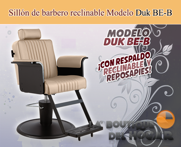 Sillón Barbero hidráulico reclinable con reposapiés fijo Modelo Duk