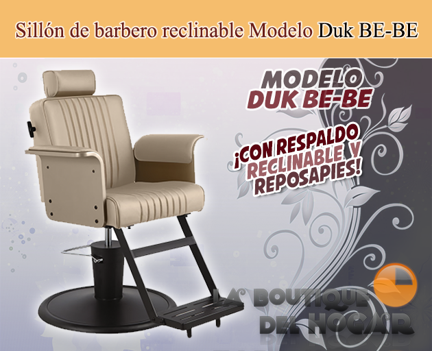 Sillón Barbero hidráulico reclinable con reposapiés fijo Modelo Duk