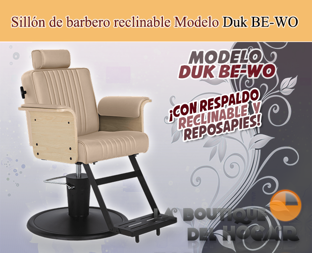 Sillón Barbero hidráulico reclinable con reposapiés fijo Modelo Duk