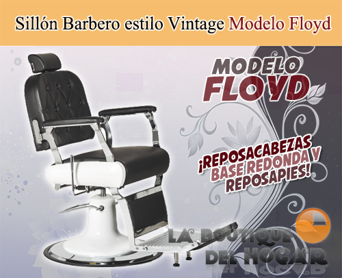 Sillón Clásico de Barbero hidráulico estilo Retro Vintage con reposapies integrado Modelo Floyd
