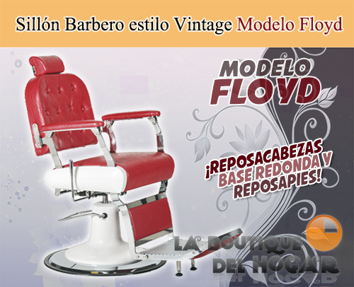 Sillón Clásico de Barbero hidráulico estilo Retro Vintage con reposapies integrado Modelo Floyd