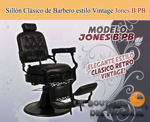 Sillón Clásico de Barbero hidráulico estilo Retro Vintage con reposapies integrado Modelo Jones