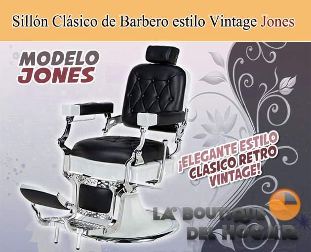 Sillón Clásico de Barbero Retro Vintage Modelo Jones Negro
