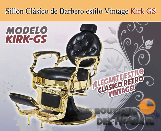 Sillón Clásico de Barbero hidráulico estilo Retro Vintage con reposapies integrado Modelo Kirk GS